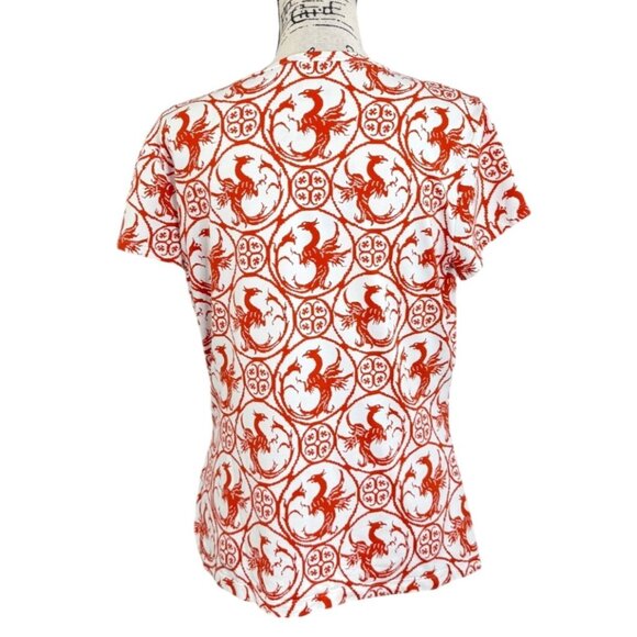 J. McLaughlin Short Sleeve Top Catalina Cloth Celtic Dragon Orange Womens Size L - Picture 3 of 8